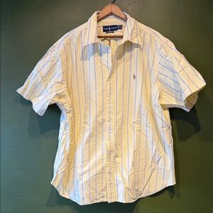 Ralph Lauren Men's Short Sleeve Shirt in Yellow and Blue Stripes